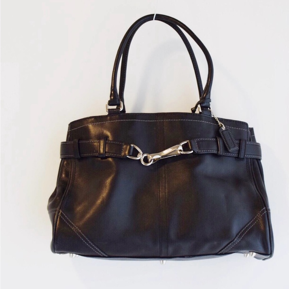 Coach Black Leather Shoulder Bag with Silver Hardware